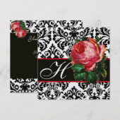 BEAUTIFUL PINK ROSE ZWARTE WITTE DAMASKMONOGRAM KAART (Voorkant / Achterkant)