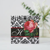 BEAUTIFUL PINK ROSE ZWARTE WITTE DAMASKMONOGRAM KAART (Staand voorkant)
