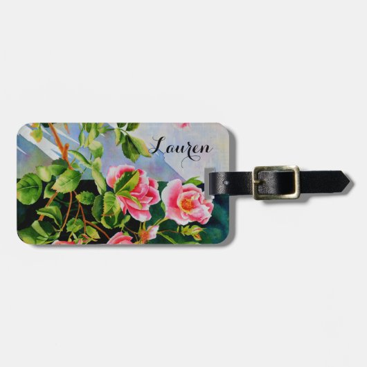 Beautiful pink roses, red roses, watercolor floral bagagelabel (Voorkant horizontaal)