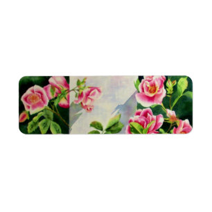 Beautiful pink roses, red roses, watercolor floral etiket