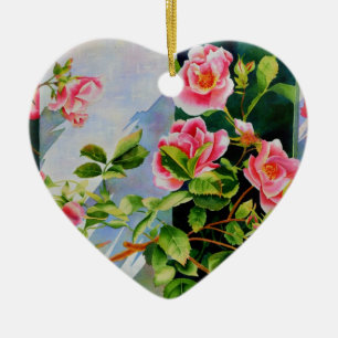 Beautiful pink roses, red roses, watercolor floral keramisch ornament