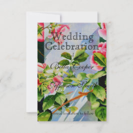 Beautiful pink roses, red roses, watercolor floral save the date