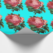 BEAUTIFUL PINK ROSES, Turquoise Blauwgroen Blue Cadeaupapier (Hoek)