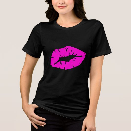 Beautiful Playful Pink Lipstick Kiss Isolated Tri-Blend Shirt (Voorkant)
