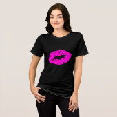 Beautiful Playful Pink Lipstick Kiss Isolated Tri-Blend Shirt (Voorkant volledig)