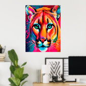 Beautiful Puma Portrait colorful Poster (Thuiskantoor)