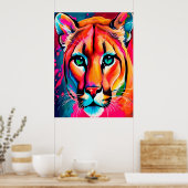 Beautiful Puma Portrait colorful Poster (Keuken)