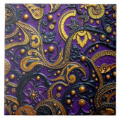 Beautiful Purple Black Gold Floral Abstract Tegeltje (Voorkant)