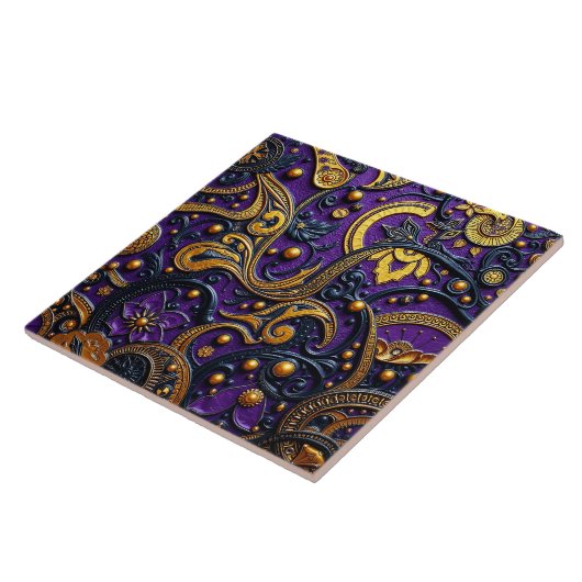 Beautiful Purple Black Gold Floral Abstract Tegeltje (Zijkant)