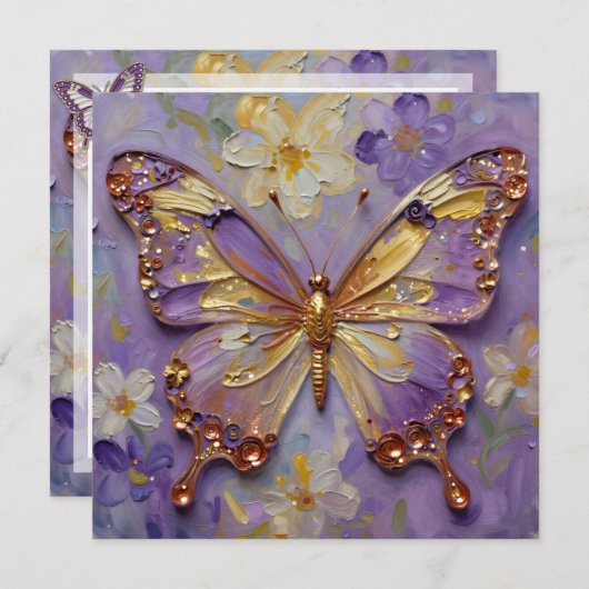 Beautiful Purple Butterfly and Flowers Blank Kaart (Voorkant / Achterkant)