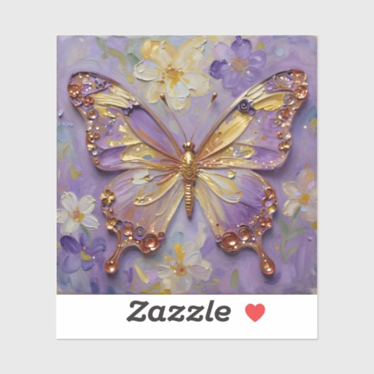 Beautiful Purple Butterfly and Flowers Sticker (Vel)