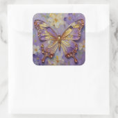 Beautiful Purple Butterfly and Flowers Vierkante Sticker (Tas)