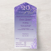 Beautiful Purple Glitter 20th Happy Birthday All In One Uitnodiging (Binnen)