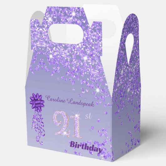 Beautiful Purple Glitter Ribbon 21st Birthday Bedankdoosjes (Geopend)