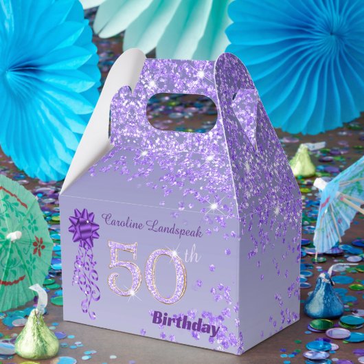 Beautiful Purple Glitter Ribbon 50th Birthday Bedankdoosjes (Feest)