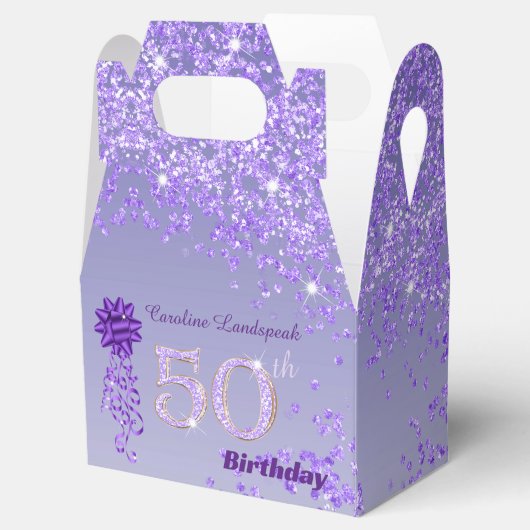 Beautiful Purple Glitter Ribbon 50th Birthday Bedankdoosjes (Geopend)