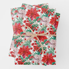 Beautiful red and white Christmas poinsettia Inpakpapier Vel