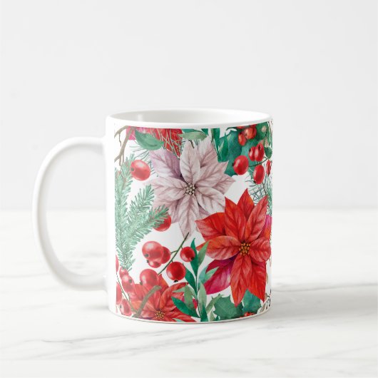 Beautiful red and white Christmas poinsettia Koffiemok (Links)