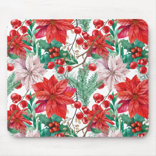 Beautiful red and white Christmas poinsettia Muismat (Voorkant)