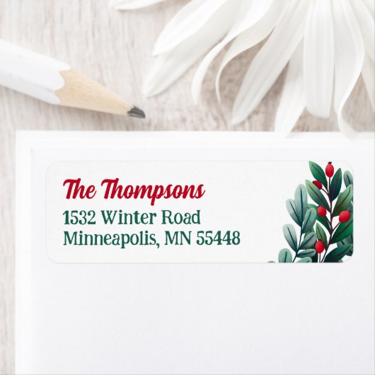 Beautiful Red Berry Greenery Christmas Etiket (Insitu)