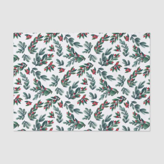 Beautiful Red Berry Greenery Christmas Pattern Tissuepapier (Voorkant)