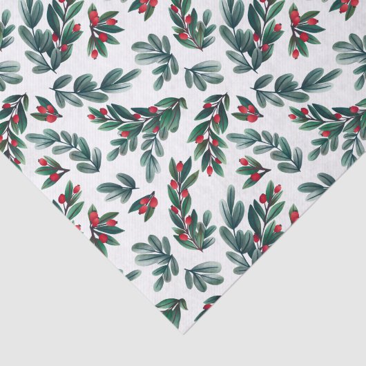 Beautiful Red Berry Greenery Christmas Pattern Tissuepapier (Detail)