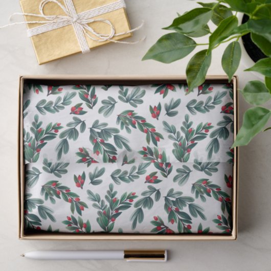 Beautiful Red Berry Greenery Christmas Pattern Tissuepapier (Geschenk)
