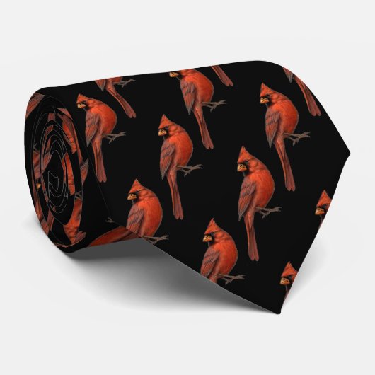 Beautiful Red Cardinal Bird Black Background Stropdas (Opgerold)