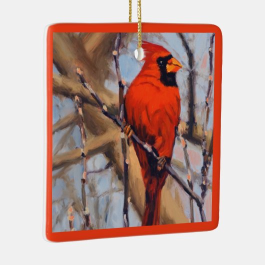 Beautiful Red Cardinal Bird In Tree  Keramisch Ornament (Rechts)
