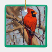 Beautiful Red Cardinal Bird In Tree  Keramisch Ornament (Achterkant)