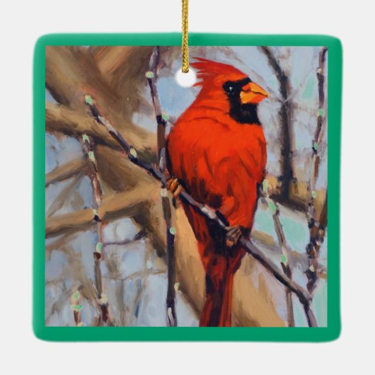 Beautiful Red Cardinal Bird In Tree  Keramisch Ornament (Achterkant)