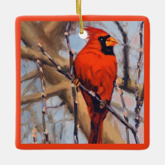Beautiful Red Cardinal Bird In Tree  Keramisch Ornament (Voorkant)