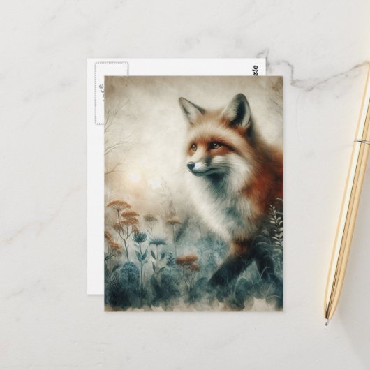 Beautiful Red Fox Watercolor Briefkaart (Voorkant / Achterkant in situ)