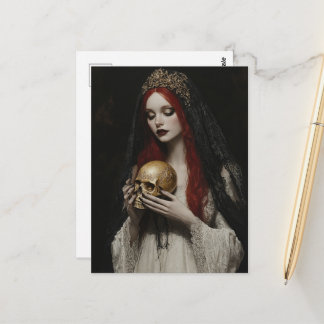 Beautiful Red Haired Woman With a Skull Briefkaart