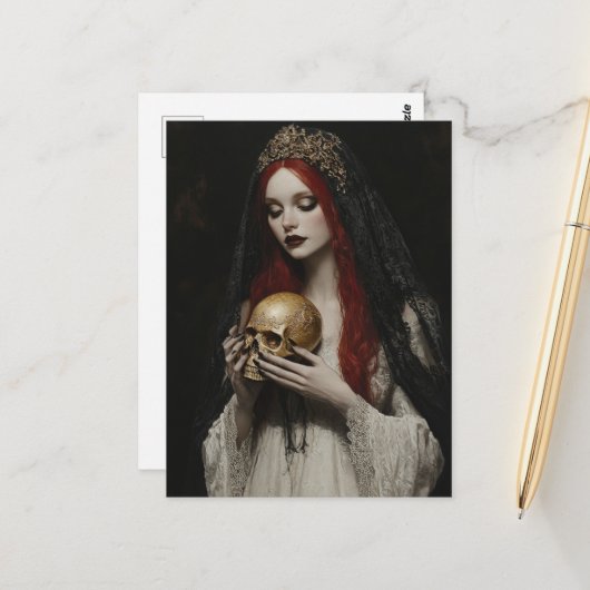 Beautiful Red Haired Woman With a Skull Briefkaart (Voorkant / Achterkant in situ)