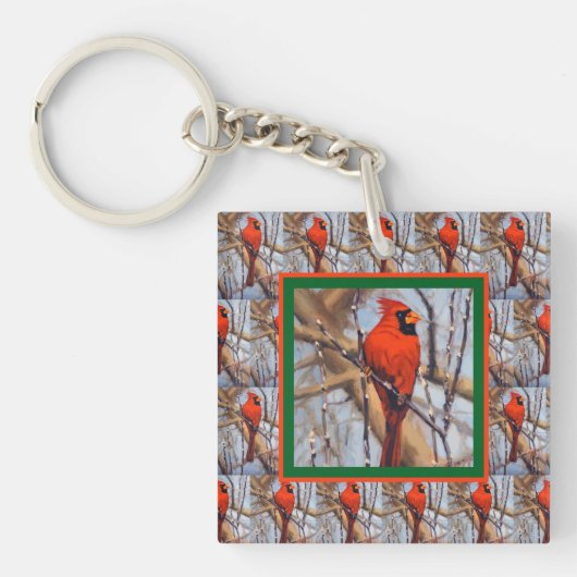 Beautiful Red Male Cardinal Bird  Sleutelhanger (voorkant)