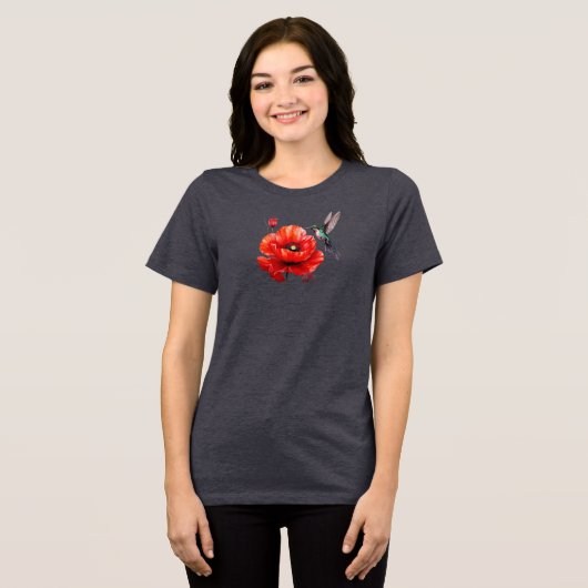 Beautiful Red Poppy In All Its Glory Tri-Blend Shirt (Voorkant volledig)