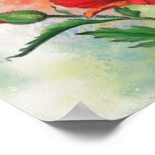 Beautiful Red White Poppy Poster Painting (Hoek)
