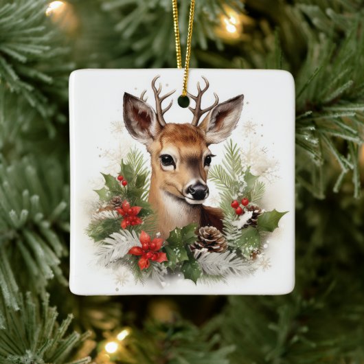 Beautiful Reindeer Christmas Holiday Keramisch Ornament (Boom)