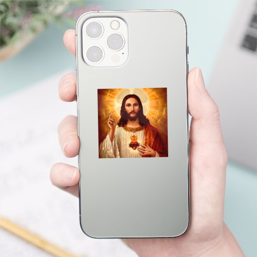 Beautiful religious Sacred Heart of Jesus image Sticker (Telefoon)
