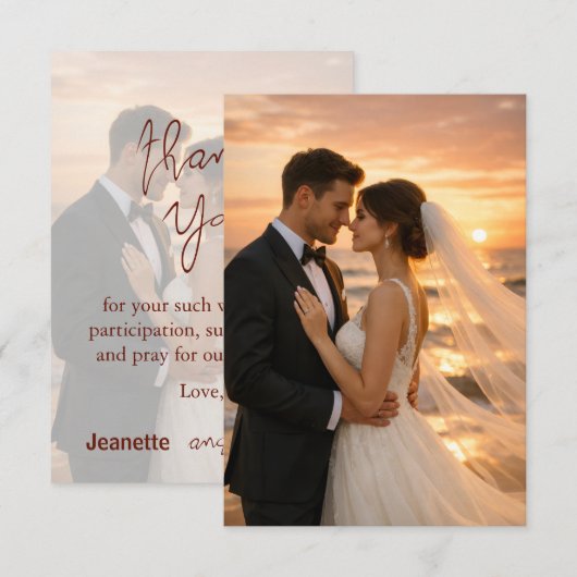 Beautiful Romantic Wedding Vows Sunset Beach Bedankkaart (Voorkant / Achterkant)
