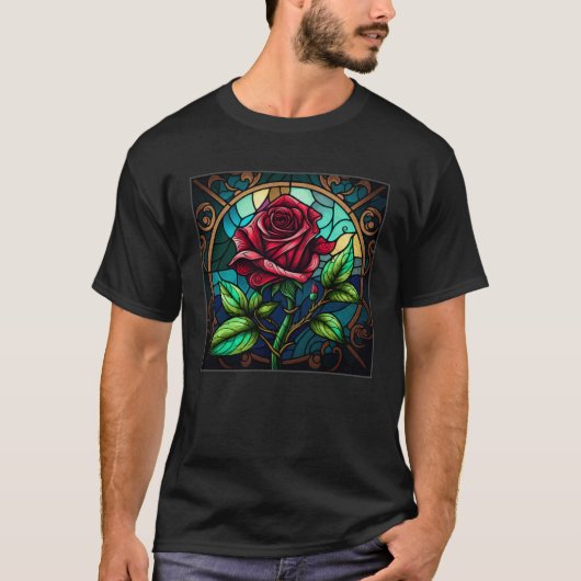 Beautiful Roses Illustration Stained Glass Realist T-shirt (Voorkant)