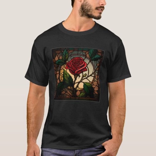 Beautiful Roses Illustration Stained Glass Realist T-shirt (Voorkant)