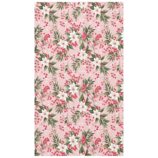 Beautiful Shabby Chic Pink Christmas Floral Berry Tafelkleed (Voorkant)