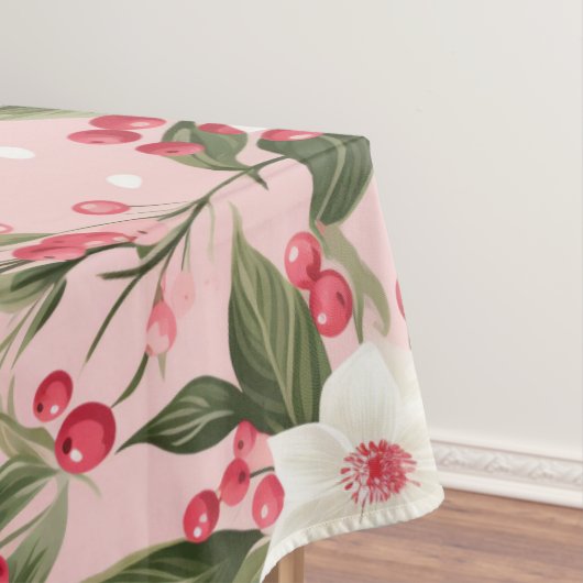 Beautiful Shabby Chic Pink Christmas Floral Berry Tafelkleed (Voorbeeld)