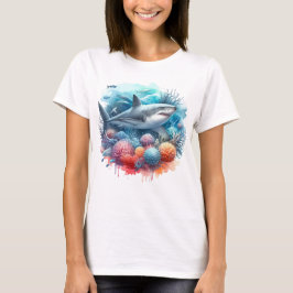 BEAUTIFUL SHARK IN OCEAN WITH FISH AND CORAL  T-SHIRT
