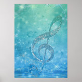 Beautiful shining effect blue treble clef poster (Voorkant)