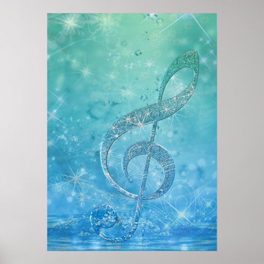 Beautiful shining effect blue treble clef poster (Voorkant)