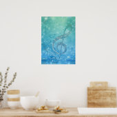 Beautiful shining effect blue treble clef poster (Keuken)
