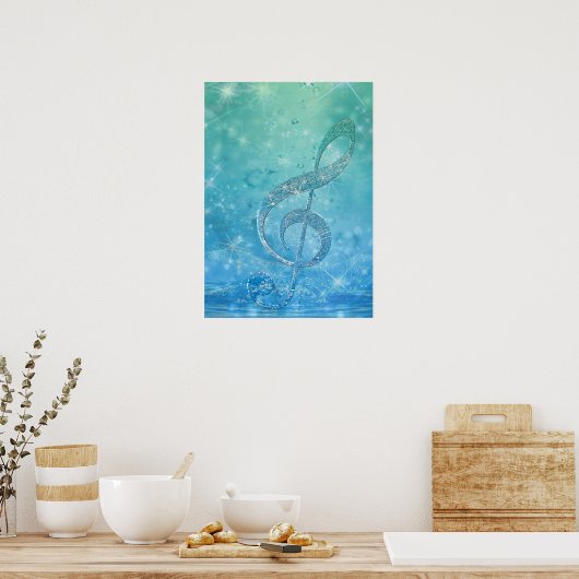 Beautiful shining effect blue treble clef poster (Keuken)